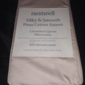 NEW Nestwell Silky & Smooth Pima Sateen Cotton Stand/Queen Pillowcases Peony
